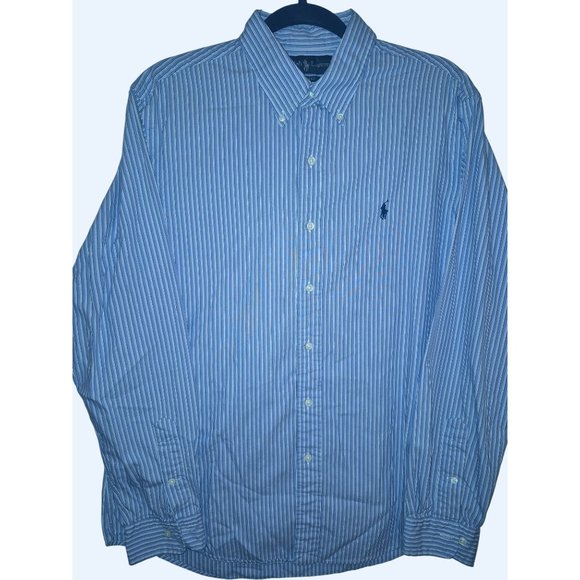 Ralph Lauren Blue Striped Custom Fit Button-Down Shirt Mens Large - Picture 1 of 7